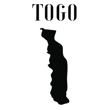 Togo solid country outline silhouette, Black and white vector illustration with isolated object and symbols on background with text. From world map countries set