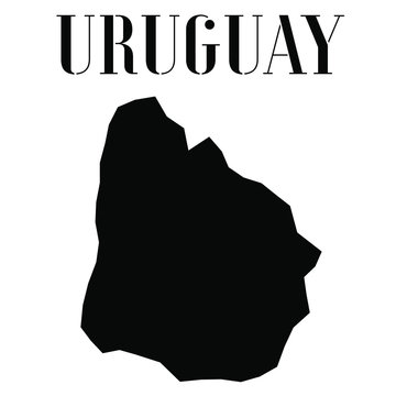 Uruguay solid country outline silhouette, Black and white vector illustration with isolated object and symbols on background with text. From world map countries set