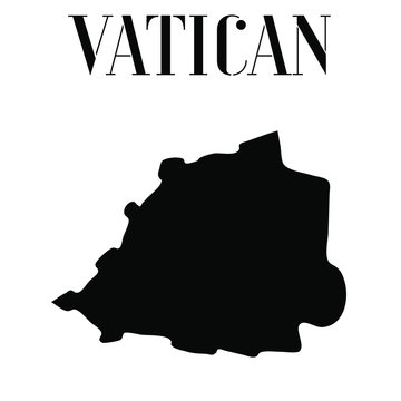  Vatican solid country outline silhouette, Black and white vector illustration with isolated object and symbols on background with text. From world map countries set