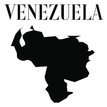 Venezuela solid country outline silhouette, Black and white vector illustration with isolated object and symbols on background with text. From world map countries set
