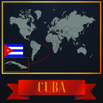 Cuba solid country outline silhouette, realistic globe world map template, atlas for infographic, vector illustration, isolated object, background, national flag. countries set 