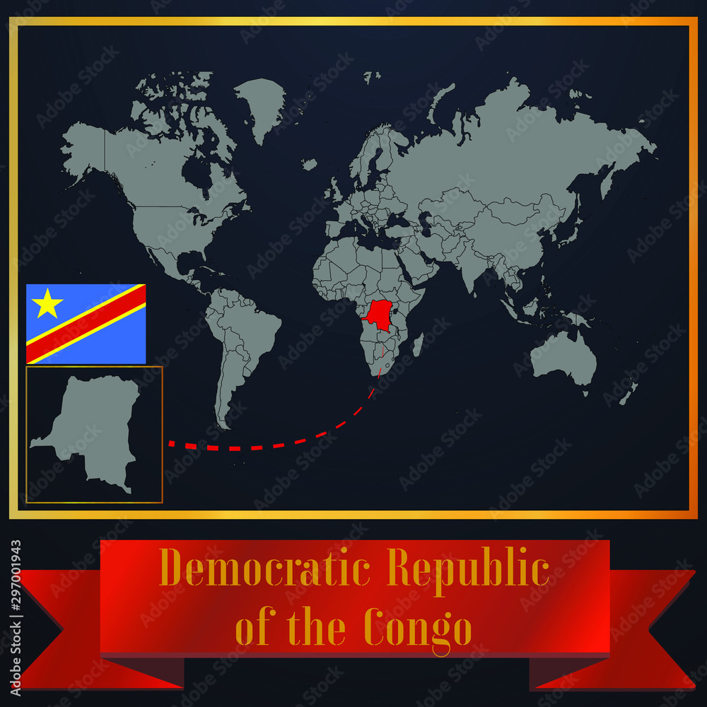 Democratic Republic of the Congo country outline silhouette, realistic ...