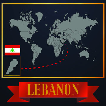 Lebanon solid country outline silhouette, realistic globe world map template, atlas for infographic, vector illustration, isolated object, background, national flag. countries set 