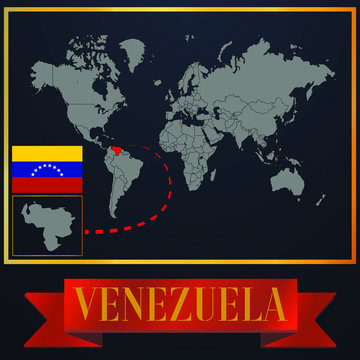 Venezuela solid country outline silhouette, realistic globe world map template, atlas for infographic, vector illustration, isolated object, background, national flag. countries set 