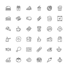 Food Line Icons Set Collection. Bakery, Seafood, Vegetables, Fruit, Coffee, Meat, Fastfood. Vector illustration eps10.