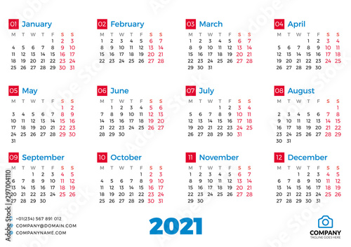 Simple calendar template for 202 year. Week starts on Monday. Vector ...