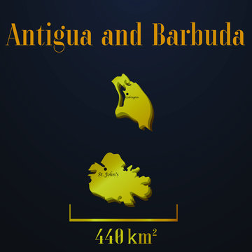 Antigua and Barbuda  golden solid country outline silhouette, realistic piece of world map template, for infographic, vector illustration, isolated object, background. From all countries set 