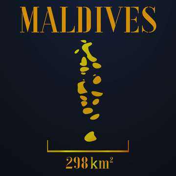 Maldives golden solid country outline silhouette, realistic piece of world map template, for infographic, vector illustration, isolated object, background. From all countries set 