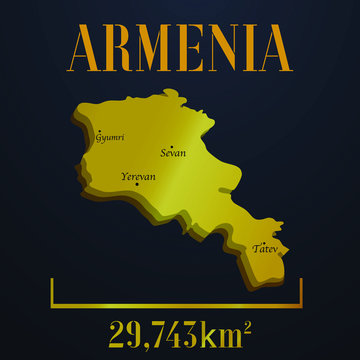 Armenia golden solid country outline silhouette, realistic piece of world map template, for infographic, vector illustration, isolated object, background. From all countries set 