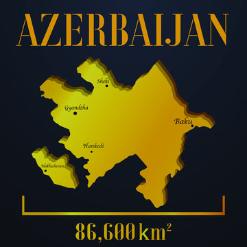 Azerbaijan golden solid country outline silhouette, realistic piece of world map template, for infographic, vector illustration, isolated object, background. From all countries set 