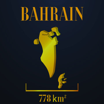 Bahrain golden solid country outline silhouette, realistic piece of world map template, for infographic, vector illustration, isolated object, background. From all countries set 