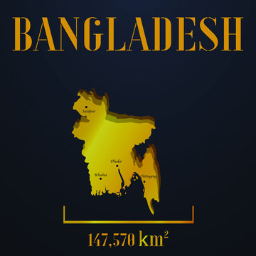Bangladesh golden solid country outline silhouette, realistic piece of world map template, for infographic, vector illustration, isolated object, background. From all countries set 