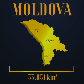 Moldova golden solid country outline silhouette, realistic piece of world map template, for infographic, vector illustration, isolated object, background. From all countries set 