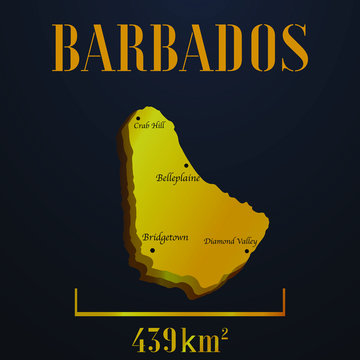 Barbados golden solid country outline silhouette, realistic piece of world map template, for infographic, vector illustration, isolated object, background. From all countries set 