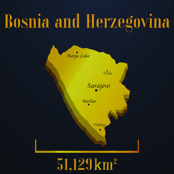 Bosnia and Herzegovina  golden solid country outline silhouette, realistic piece of world map template, for infographic, vector illustration, isolated object, background. From all countries set 