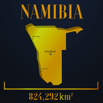 Namibia golden solid country outline silhouette, realistic piece of world map template, for infographic, vector illustration, isolated object, background. From all countries set 
