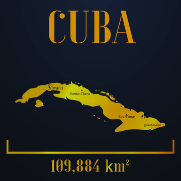 Cuba golden solid country outline silhouette, realistic piece of world map template, for infographic, vector illustration, isolated object, background. From all countries set 