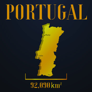 Portugal golden solid country outline silhouette, realistic piece of world map template, for infographic, vector illustration, isolated object, background. From all countries set 