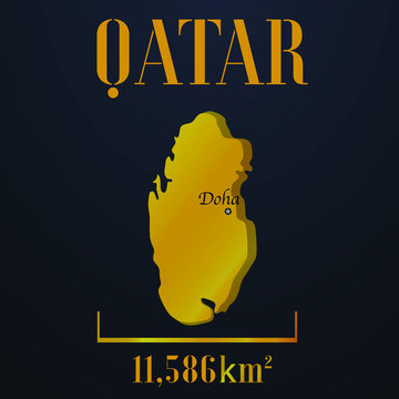 Qatar golden solid country outline silhouette, realistic piece of world map template, for infographic, vector illustration, isolated object, background. From all countries set 
