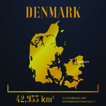 Denmark golden solid country outline silhouette, realistic piece of world map template, for infographic, vector illustration, isolated object, background. From all countries set 