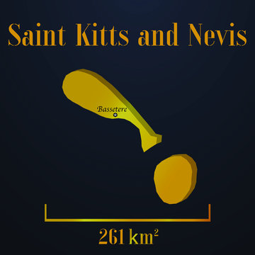 Saint Kitts and Nevis Silhoue golden solid country outline silhouette, realistic piece of world map template, for infographic, vector illustration, isolated object, background. From all countries set 