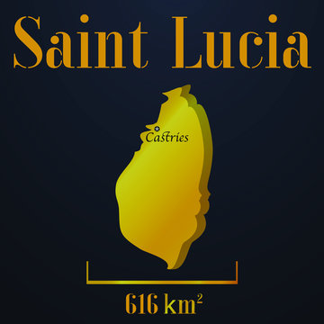 Saint Lucia  golden solid country outline silhouette, realistic piece of world map template, for infographic, vector illustration, isolated object, background. From all countries set 