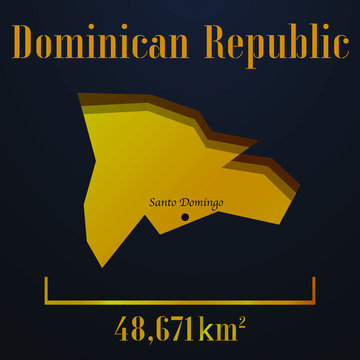 Dominican Republic  golden solid country outline silhouette, realistic piece of world map template, for infographic, vector illustration, isolated object, background. From all countries set 