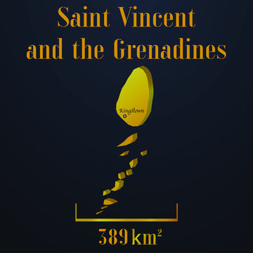 Saint Vincent and the Grenadines golden solid country outline silhouette, realistic piece of world map template, for infographic, vector illustration, isolated object, background. From countries set