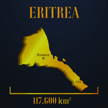 Eritrea golden solid country outline silhouette, realistic piece of world map template, for infographic, vector illustration, isolated object, background. From countries set