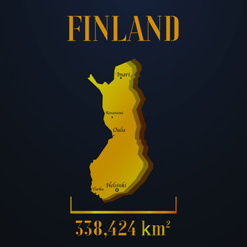 Finland golden solid country outline silhouette, realistic piece of world map template, for infographic, vector illustration, isolated object, background. From countries set