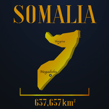 Somalia golden solid country outline silhouette, realistic piece of world map template, for infographic, vector illustration, isolated object, background. From countries set