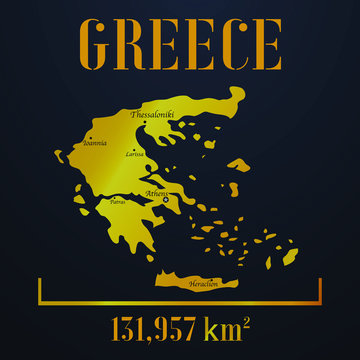 Greece golden solid country outline silhouette, realistic piece of world map template, for infographic, vector illustration, isolated object, background. From countries set