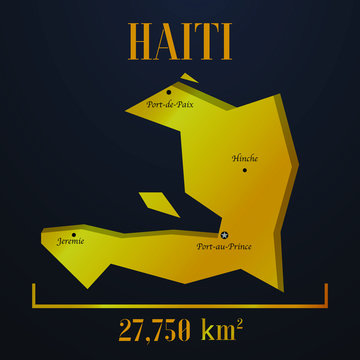 Haiti golden solid country outline silhouette, realistic piece of world map template, for infographic, vector illustration, isolated object, background. From countries set