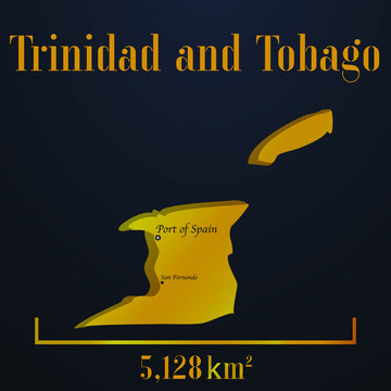Trinidad golden solid country outline silhouette, realistic piece of world map template, for infographic, vector illustration, isolated object, background. From countries set