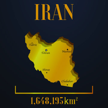 Iran golden solid country outline silhouette, realistic piece of world map template, for infographic, vector illustration, isolated object, background. From countries set