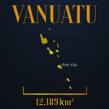 Vanuatu golden solid country outline silhouette, realistic piece of world map template, for infographic, vector illustration, isolated object, background. From countries set