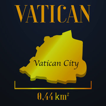 Vatican golden solid country outline silhouette, realistic piece of world map template, for infographic, vector illustration, isolated object, background. From countries set