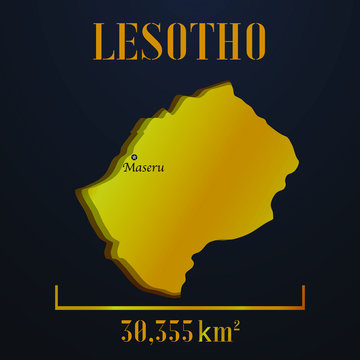 Lesotho golden solid country outline silhouette, realistic piece of world map template, for infographic, vector illustration, isolated object, background. From countries set