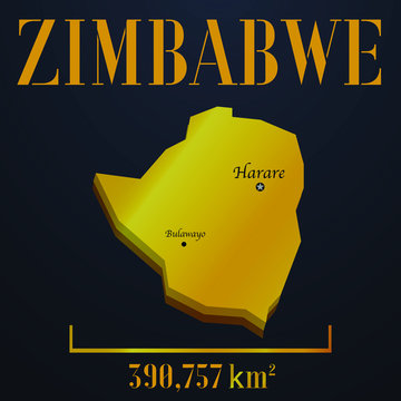 Zimbabwe golden solid country outline silhouette, realistic piece of world map template, for infographic, vector illustration, isolated object, background. From countries set
