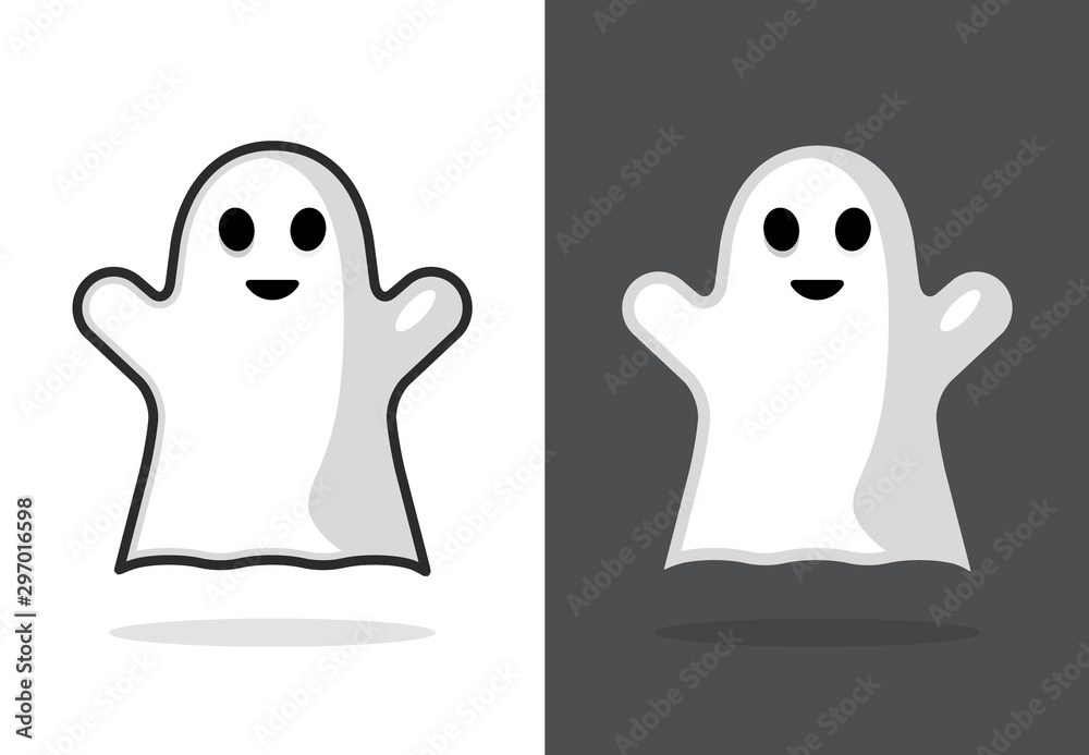 Cute ghost icon halloween boo vector illustration, funny ghost face - obrazy, fototapety, plakaty 