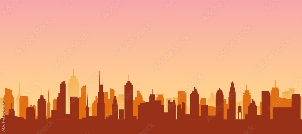 Cityscape silhouette urban illustration. City skyline building town skyscraper horizon background - obrazy, fototapety, plakaty 