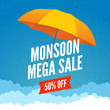 Monsoon sale offer rain season background. Rainy monsoon promotion poster template
