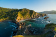 Beautiful scenic view at sunset of the north coast of Spain, by the island of San Juan de Gaztelugatxe, a fortress in Basque Country