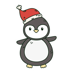 Wall Mural - penguin with hat celebration merry christmas