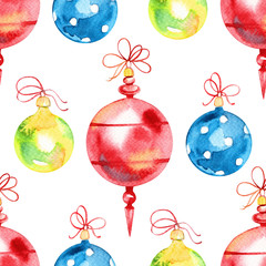 seamless pattern with christmas and new year elements. watercolor illustration.