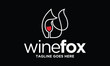wine and fox line art logo design