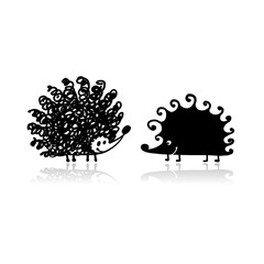 Wall Mural - Funny hedgehogs in love, black silhouette for your design