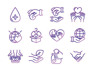 Sticker - charity help donation icons set