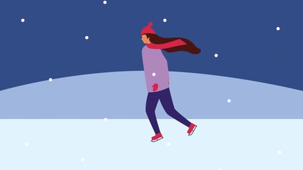 Wall Mural - young woman skating in snowscape