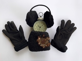 Winter Time, winter accessories and a clock